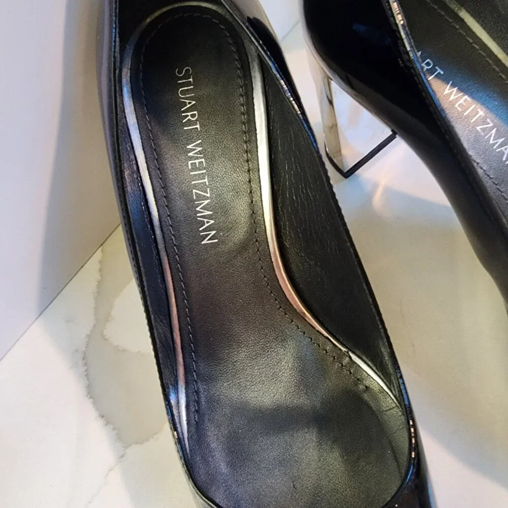 Stuart Weitzman Patent Leather W/Mirrored Clear Heel - Size 10 - Picture 3 of 10